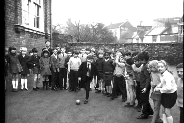 Enjoying kickabout in the playground pupils of St Georges School, Barrack Road Northampton, in April 15, 1970