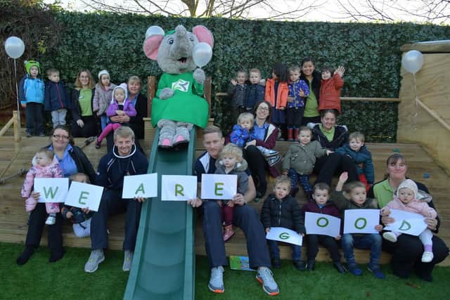 Children from Caring Kindergartens Nursery with mascot, Trunkette.