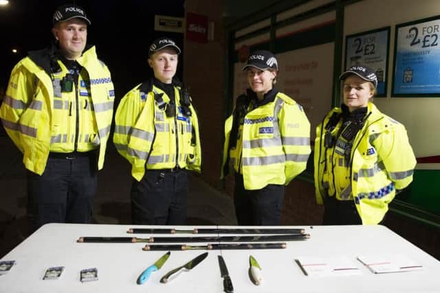L-R: PC Tom Hill, PC Lewis Dickins, PC Emily Cadman and PC Sophie Duffrey hosted the amnesty on Friday evening in Thorplands following the shooting.