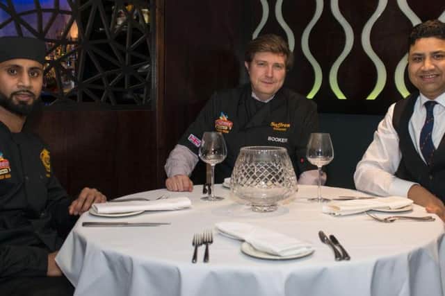 L-R: Mohammad Shajahan with Andrew Lewer and Saffron owner Naz Islam.