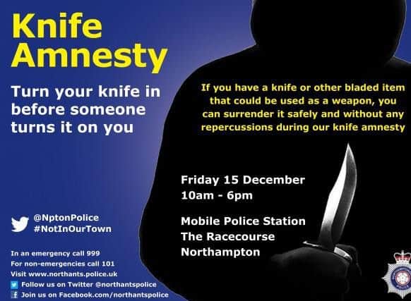 Turn in your bladed weapons or knives at the amnesty safely and without repercussions.