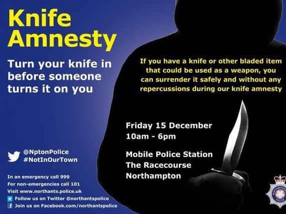 Turn in your bladed weapons or knives at the amnesty safely and without repercussions.