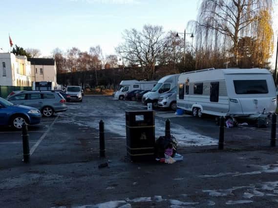 Five caravans have pitched up on the car park on the Racecourse.