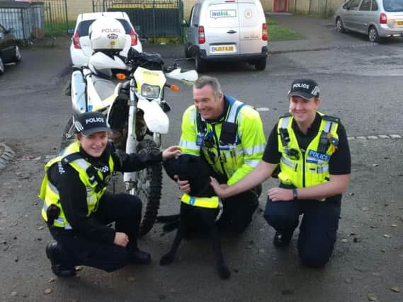 Members of the Northampton Neighbourhood Police Team with Chandler the guide dog.