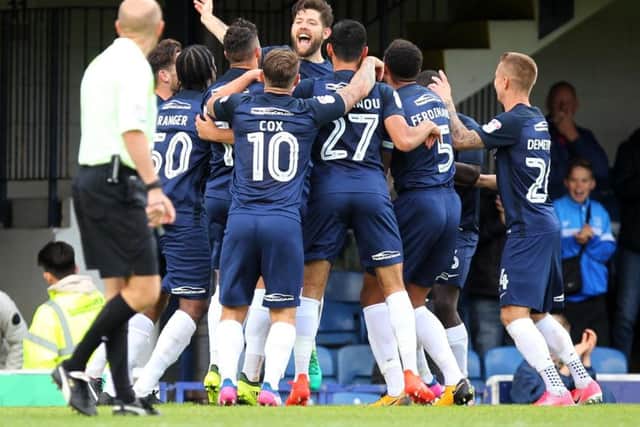 Southend celebrate their equalising goal against the Cobblers in September