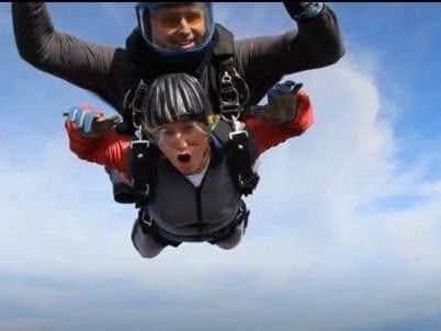 Sarah flew through the air to raise thousands of pounds for her poorly patients.
