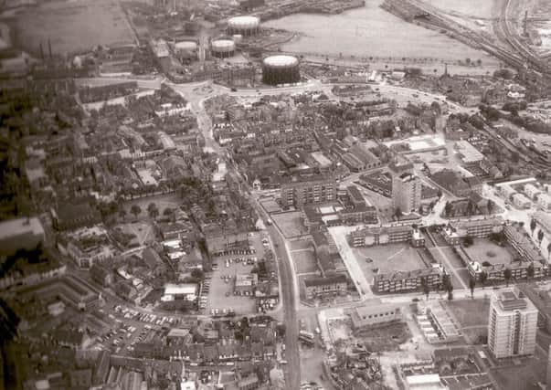 View of St Peters Way roundabout, in 1965, with the gas works at the top of the picture. Credit: Northampton Welcome to the Past