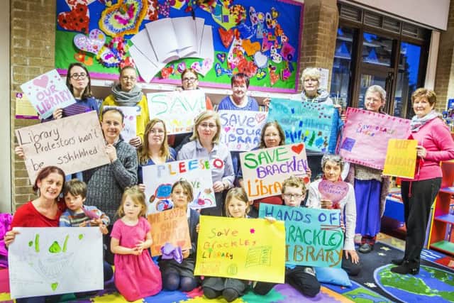 Service users at Brackley Library held a protest about the proposed library changes