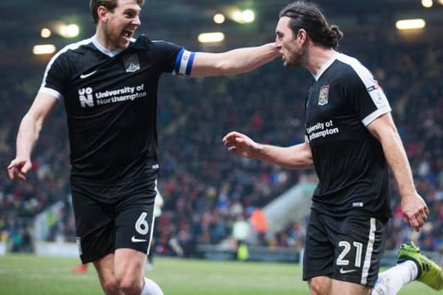 John-Joe O'Toole celebrates his goal against Bradford with Ash Taylor (Pictures: Kirsty Edmonds)