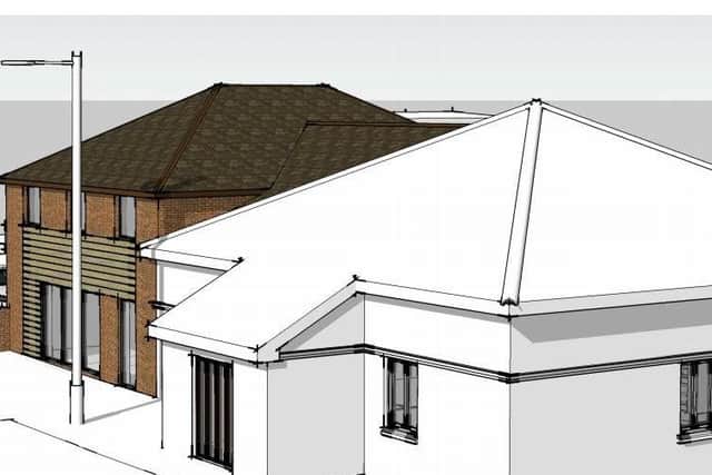 Architect drawings show the south east view of the office extension. Credit: RD.