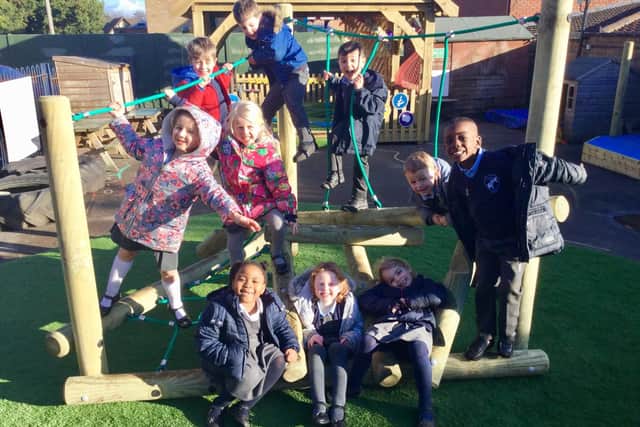 Pupils at Collingtree enjoying their fun new break time equipment.