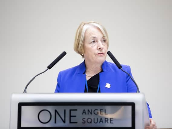 County council leader Councillor Heather Smith at the opening of the One Angel Square building  - which the authority now hopes to sell.