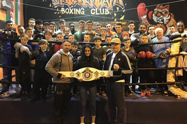 Simraun Kaur showed off her title belt at Kings Heath ABC