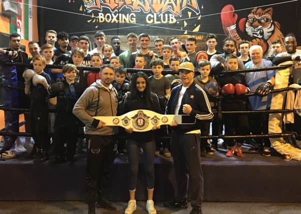 Simraun Kaur showed off her title belt at Kings Heath ABC