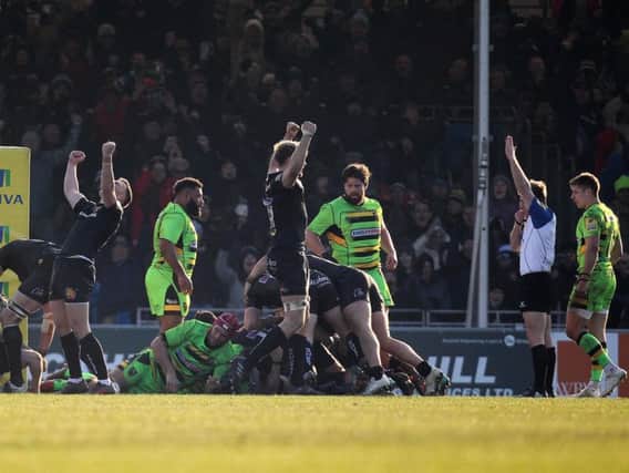 Saints conceded a last-gasp try to lose at Sandy Park (pictures: Sharon Lucey)