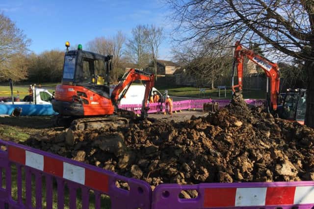 Anglian Water workers on the scene at Billing Brook Road this morning.
