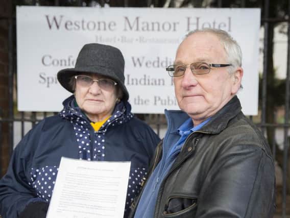 Sue and Dave Peck of Fir Tree Walk, have gathered 150 names on a petition after what they say is an unsightly extension to the Westone Manor Hotel.