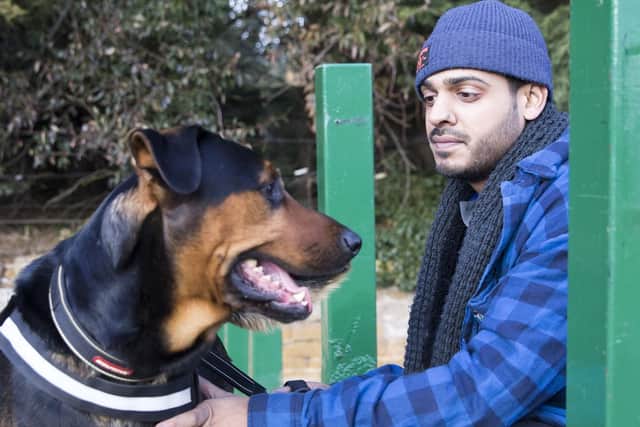 Vinial Tailor with his German Shepherd and rottweiler cross, Django pictured in Dallington Park.