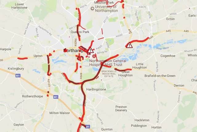 The traffic situation in Northampton at about 5.30pm today (Thursday)