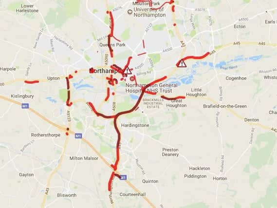 The traffic situation in Northampton at about 5.30pm today (Thursday)