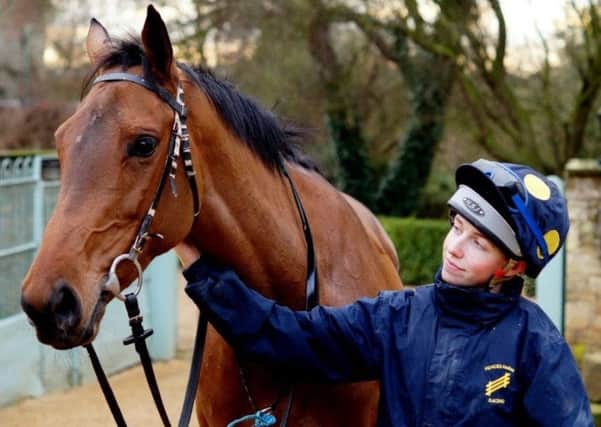 Harriet Edmunds, daughter of Tyringham trainer Stuart and wife Trish, is pictured with Marias Benefit which heads to Cheltenham with a live chance next Thursday (Picture: John Bartlett)