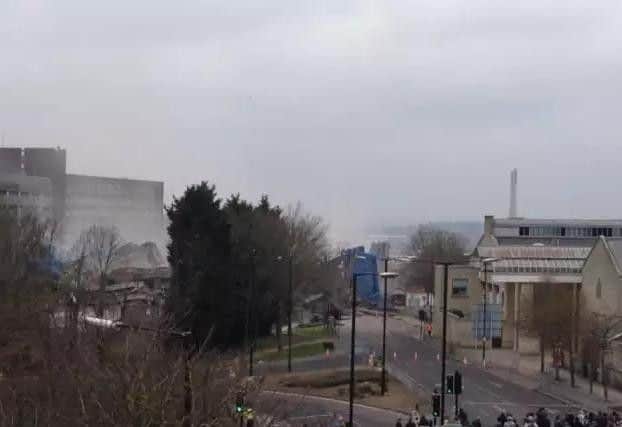 The old iconic building was demolished within seconds