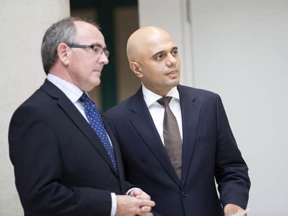 Secretary of state for communities Sajid Javid, right, with former chief executive for Northamptonshire County Council Paul Blantern.