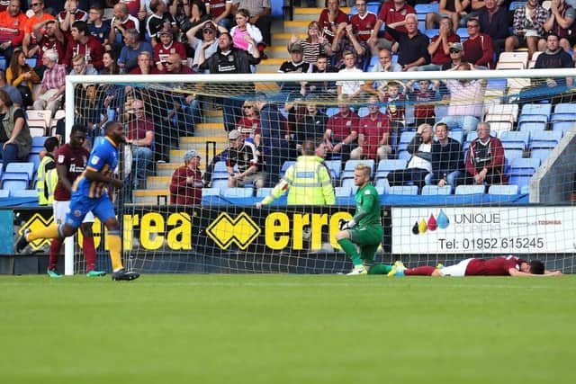 TONE-SETTER: Town's last-gasp defeat to Shrewsbury on the opening day was a sign of things to come. The two teams have gone in opposite directions since. Pictures: Sharon Lucey