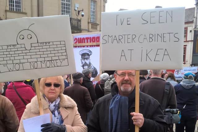 Tom Appleyard at the recent protest over county council cutbacks.