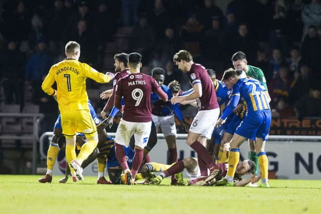 John-Joe O'Toole and Abu Ogogo were both sent off for this incident on 64 minutes. Pictures: Kirsty Edmonds