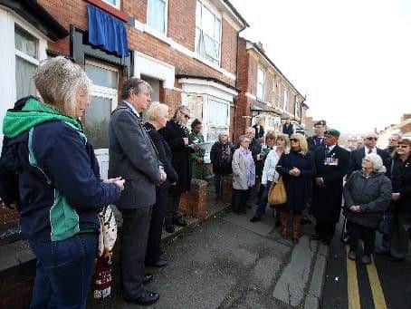 Dignitaries unveil a plaque in Rushden, where Mr Tull lived.