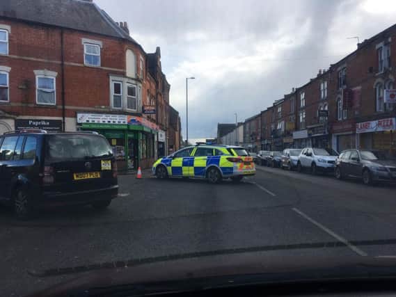 The scene on Kettering Road this afternoon.