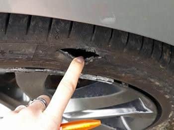 A large pothole caused a Northampton family to suffer a blowout on the A508.