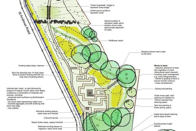 Plans outline a new reclaimed stone play maze and a footpath.