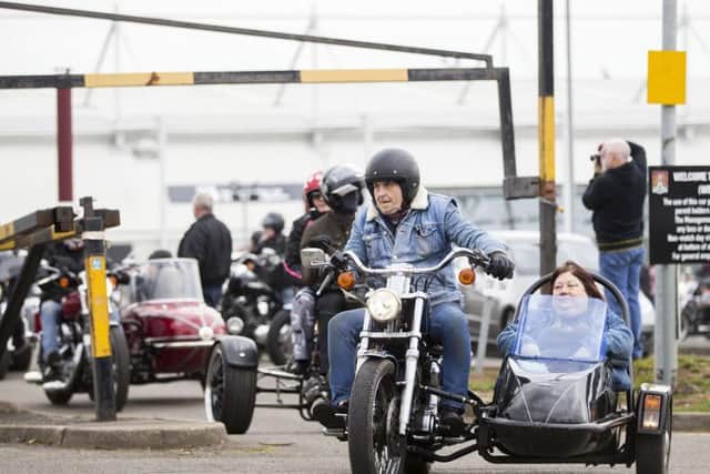 The bikers gathered at Sixfields before embarking on the town centre.