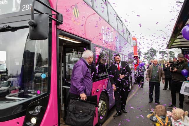 He was met at his final stop by friends and family with balloons, banners and confetti.