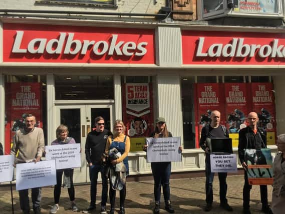 Northampton Vegan and Animal Rights Group positioned themselves near the Ladbrokes the town centre, where they asked punters to take a second and listen to the reasons why horse racing is cruel.