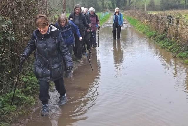 Wet feet were the order of the day as we walked through floods and muddy fields.