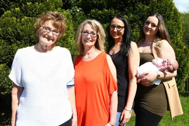 Iris Lantsbery, 83, Sharon Carbin, 61, Hayley Clare, 39, Chloe Pestell, 19 and
Adelsa Beard, two weeks old.