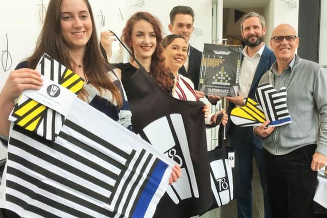 L-R: Students Beth, Sharon, Amba and Seb with subject leader Alexis Taylor from The University of Northampton, and Les Patterson, secretary of 78 Derngate Northampton Trust.