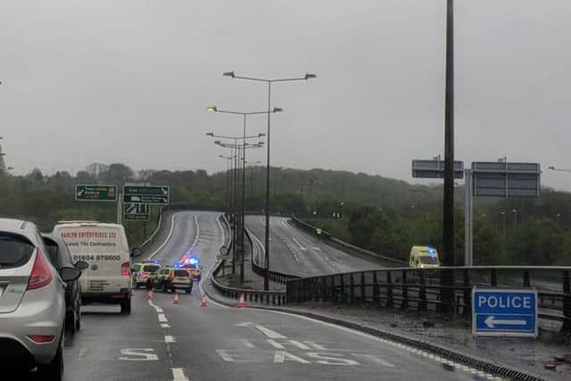 The incident was first reported at about 9.30am this morning (Saturday) and a long stretch of traffic is now queuing on the A45 between Earls Barton and Hardingstone, AA maps reports.