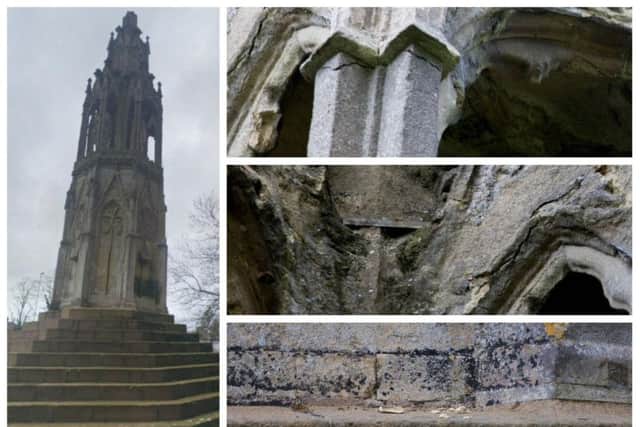 New pictures show how cracks are appearing in the stonework of the Eleanor Cross, in London Road.