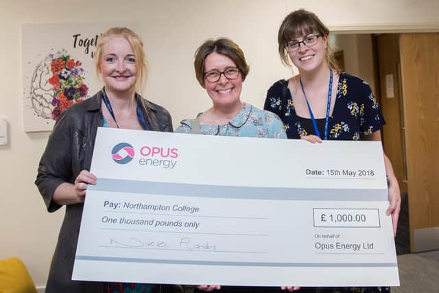 Nikki Flanders presents Northampton College with their cheque. (Picture: Kirsty Edmonds)