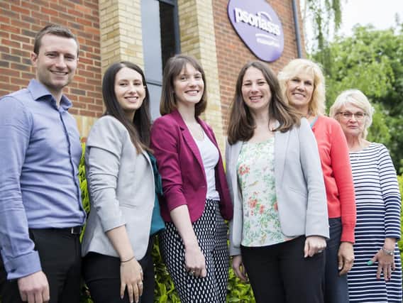 These Psoriasis Association charity workers celebrated their 50th birthday on Saturday. Pictured from L-R: Dominic Urmston, Sarah Hartwell, Carla Renton, Helen McAteer, Laura Bell and Polly Matthews.