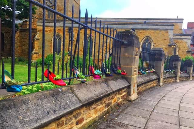The shoes started appearing in the town centre last year.