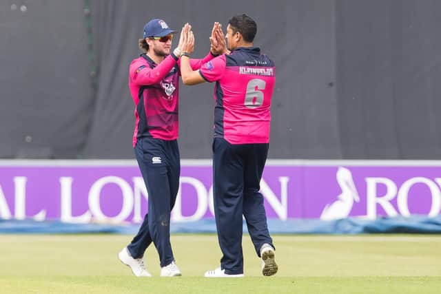 Rory Kleinveldt received congratulations from County captain Alex Wakely