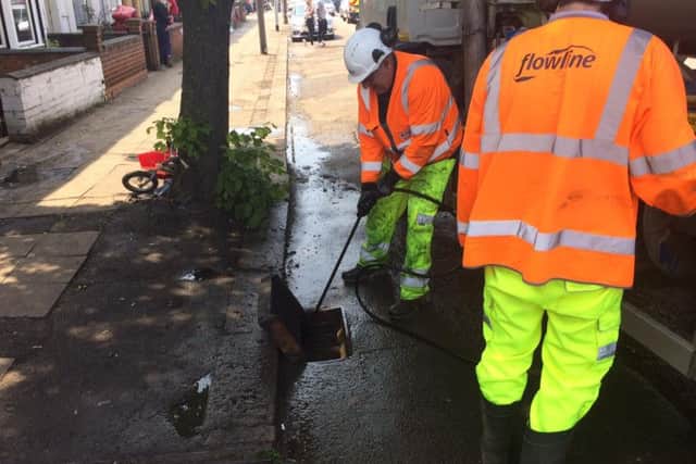 Contractors have been in Far Cotton unblocking drains throughout today.