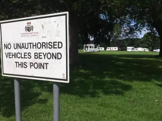 Travellers' have been ordered to leave Abington Park before 3pm today.