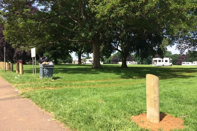 ... But the encampment appears to have lifted one of them out of the ground to gain access to the field.