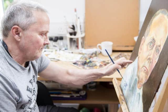 Juris has set up his own studio at the Hope Centre and likes to paint every morning and afternoon. This self-portrait took nearly two weeks to complete, and will not be on sale.